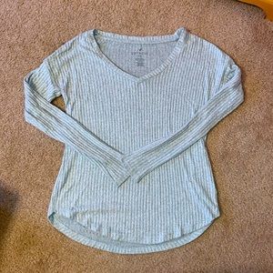 american eagle teal ribbed v-neck shirt size small